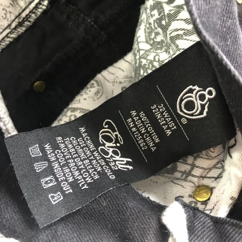 Eight 732 Jeans Mens 30x32 Black Denim Patch Y2K Skate Loose Baggy 8732 - Picture 5 of 12